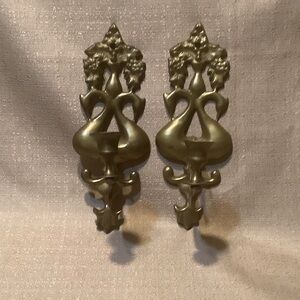 Vintage Brass Double Swan Wall Scones Set.